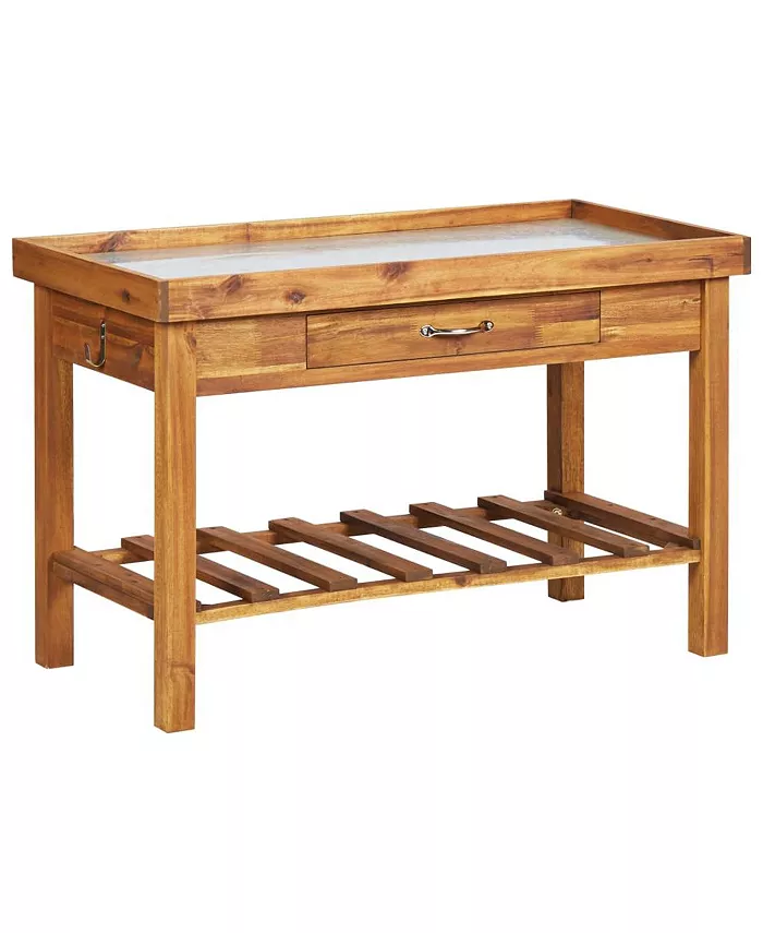 vidaXL Garden Work Bench with Zinc Top Solid Acacia Wood - Intensery