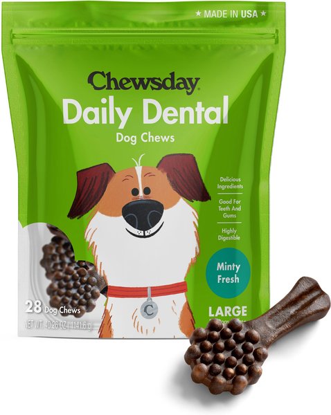 Chewsday Minty Fresh Daily Dental Dog Dental Treats， 28 count， Large - Intensery