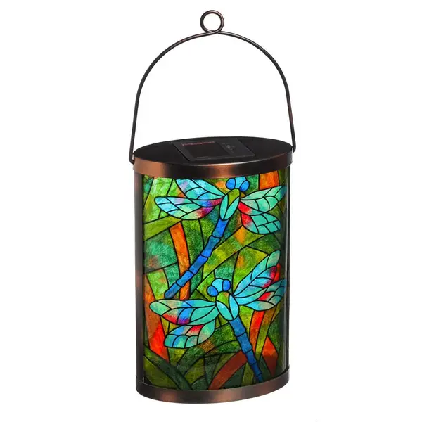Evergreen Enterprises Tiffany Inspired Dragonfly Solar Lantern - Intensery