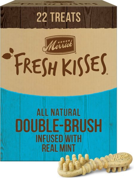 Merrick Fresh Kisses Double-Brush Mint Breath Strip Infused Large Dental Dog Treats - Intensery