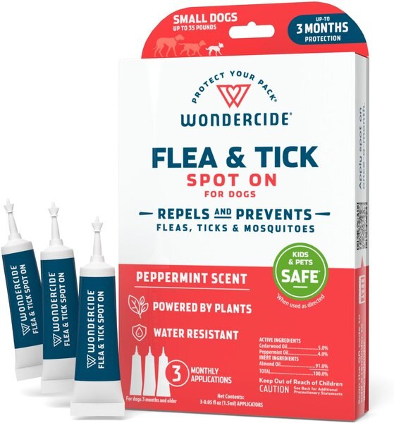 Wondercide Spot-On Peppermint Flea and Tick Spot Treatment for Small Dogs， 3 doses (3-mos. supply) - Intensery