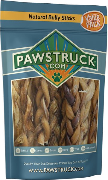 Pawstruck Braided Bully Sticks Dog Treats， 1-lb bag - Intensery