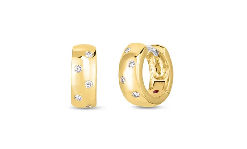 Roberto Coin 18K Yellow Gold Classic Diamond Huggie Hoop Earrings - Intensery