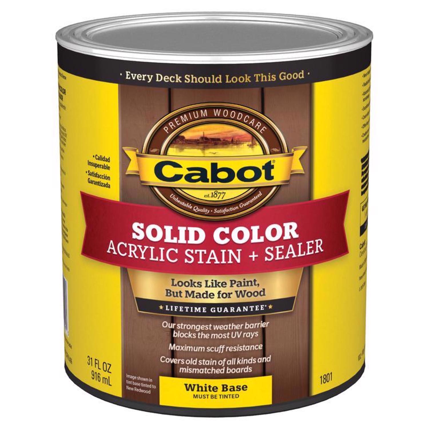 Cabot Solid Color Acrylic Stain \u0026 Sealer Solid Tintable White Base Acrylic Deck Stain 1 qt - Intensery