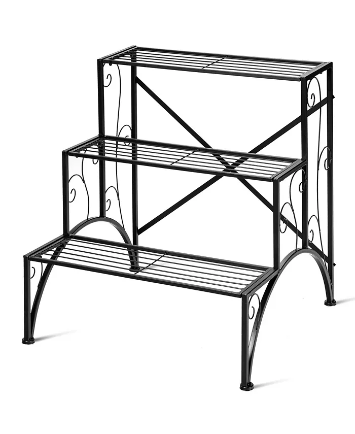 Costway Plant Rack 3-Tier Metal Plant Stand Garden Shelf Stair Style - Intensery