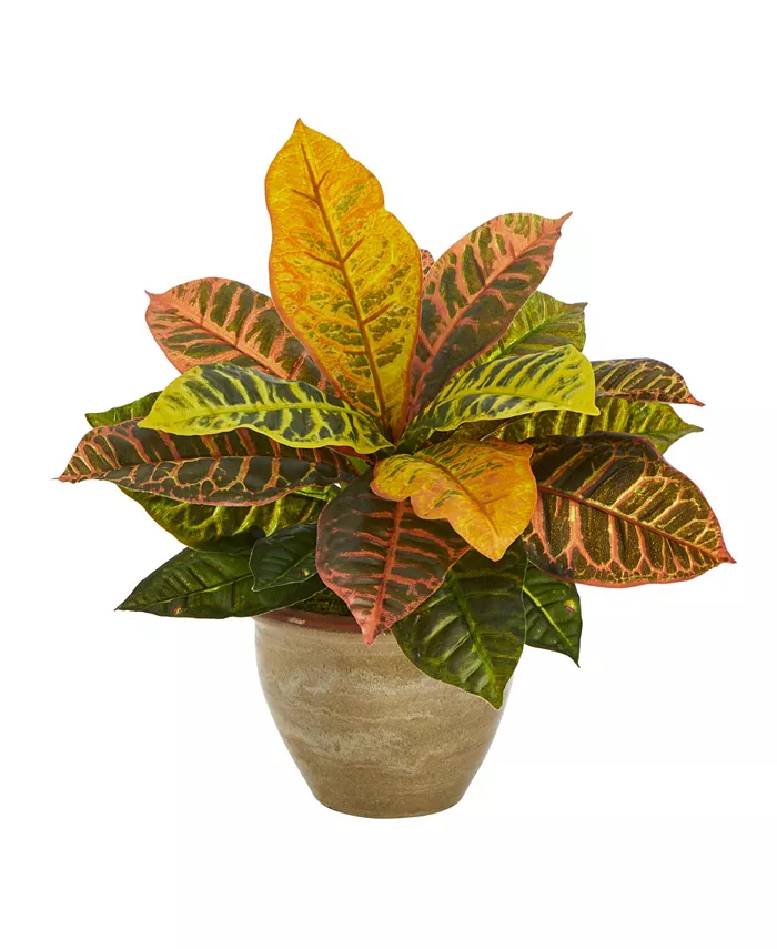 Nearly Natural Garden Croton Artificial Plant in Ceramic Planter， Real Touch - Intensery
