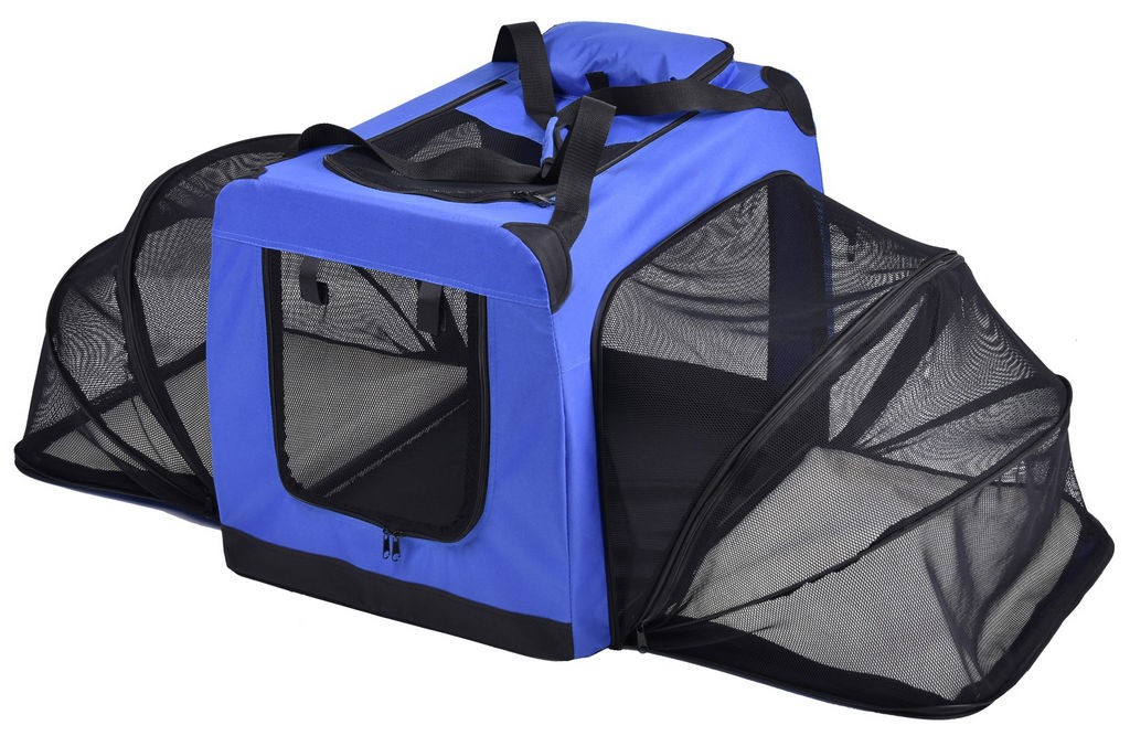 Pet Life 'Hounda Accordion' Metal Framed Soft-Folding Collapsible Dual-Sided Expandable Pet Dog Crate in Light Blue (Medium) - Pet Life H6BLMD - Intensery