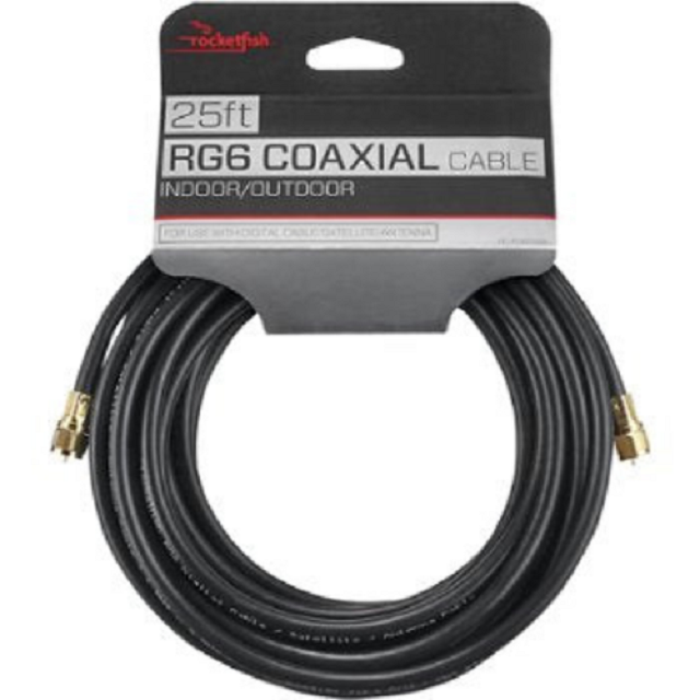 Rocketfish RF-RG625BK 25ft/7.6m RG6 Coaxial Cable Indoor/Outdoor - Intensery