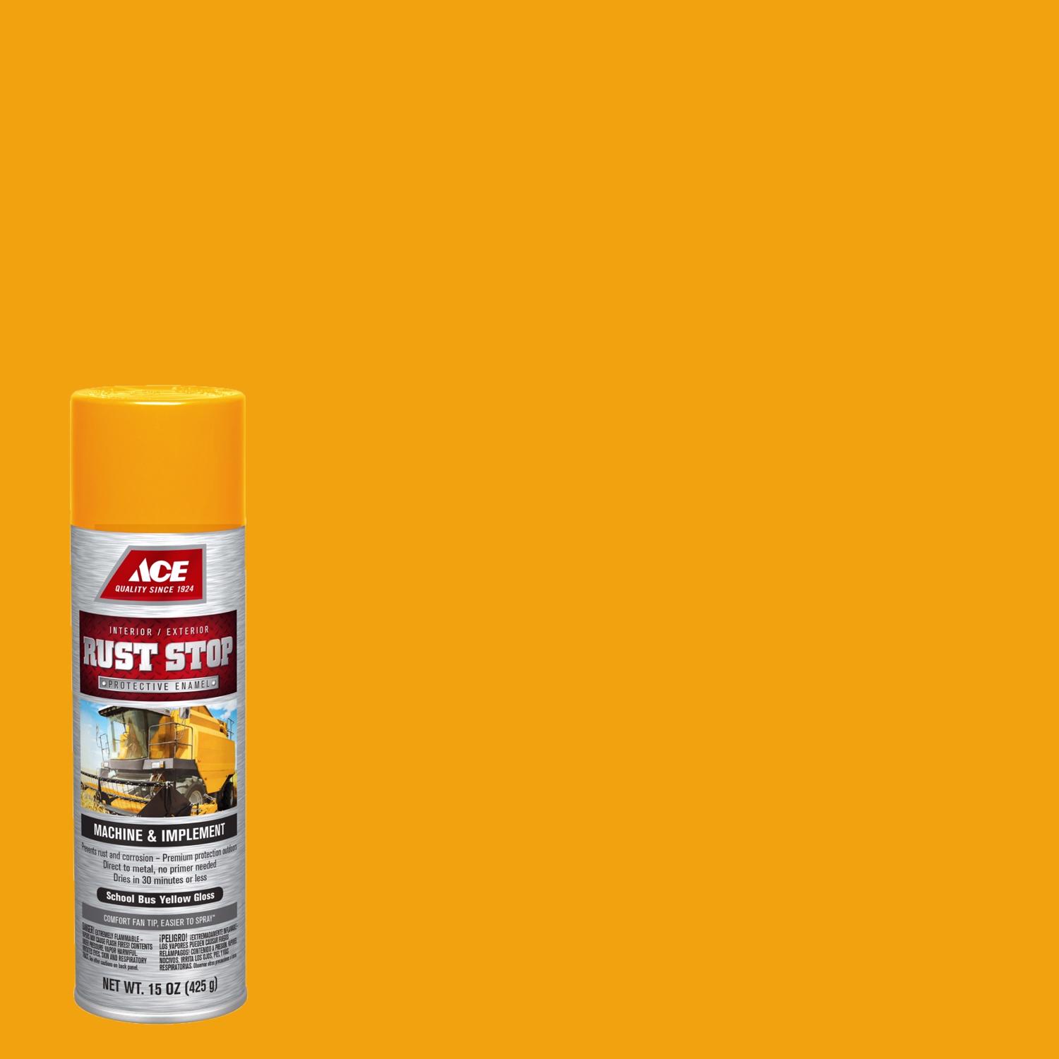 Ace Rust Stop Machine \u0026 Implement Gloss School Bus Yellow Protective Enamel Spray Paint 15 oz - Intensery