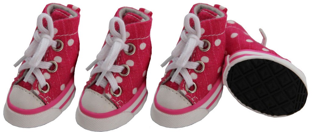 Pet Life Extreme-Skater Canvas Casual Grip Pet Sneaker Shoes - Set Of 4 in Pink/Polka (X-Small) - Pet Life F23PKXS - Intensery