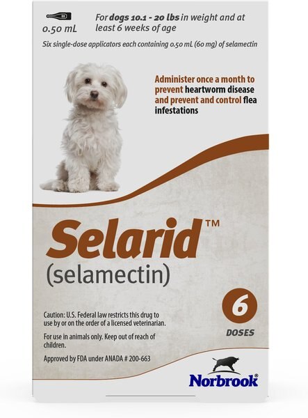 Selarid Topical Solution for Dogs， 10.1-20 lbs， (Brown Box) - Intensery