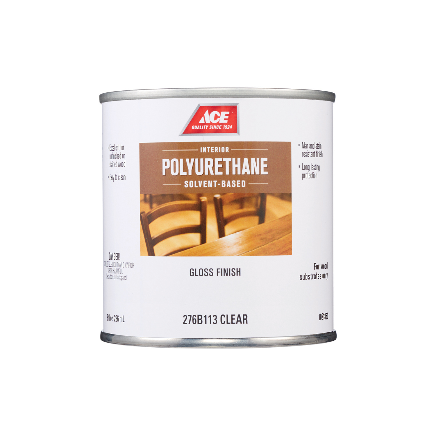 Ace Gloss Clear Solvent-Based Polyurethane Wood Finish 0.5 pt - Intensery