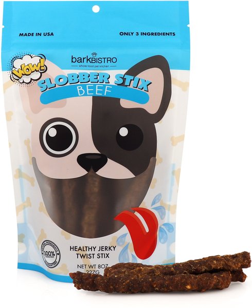 Bark Bistro Company Beef Slobber Stix Dog jerky Treats， 8-oz pouch - Intensery