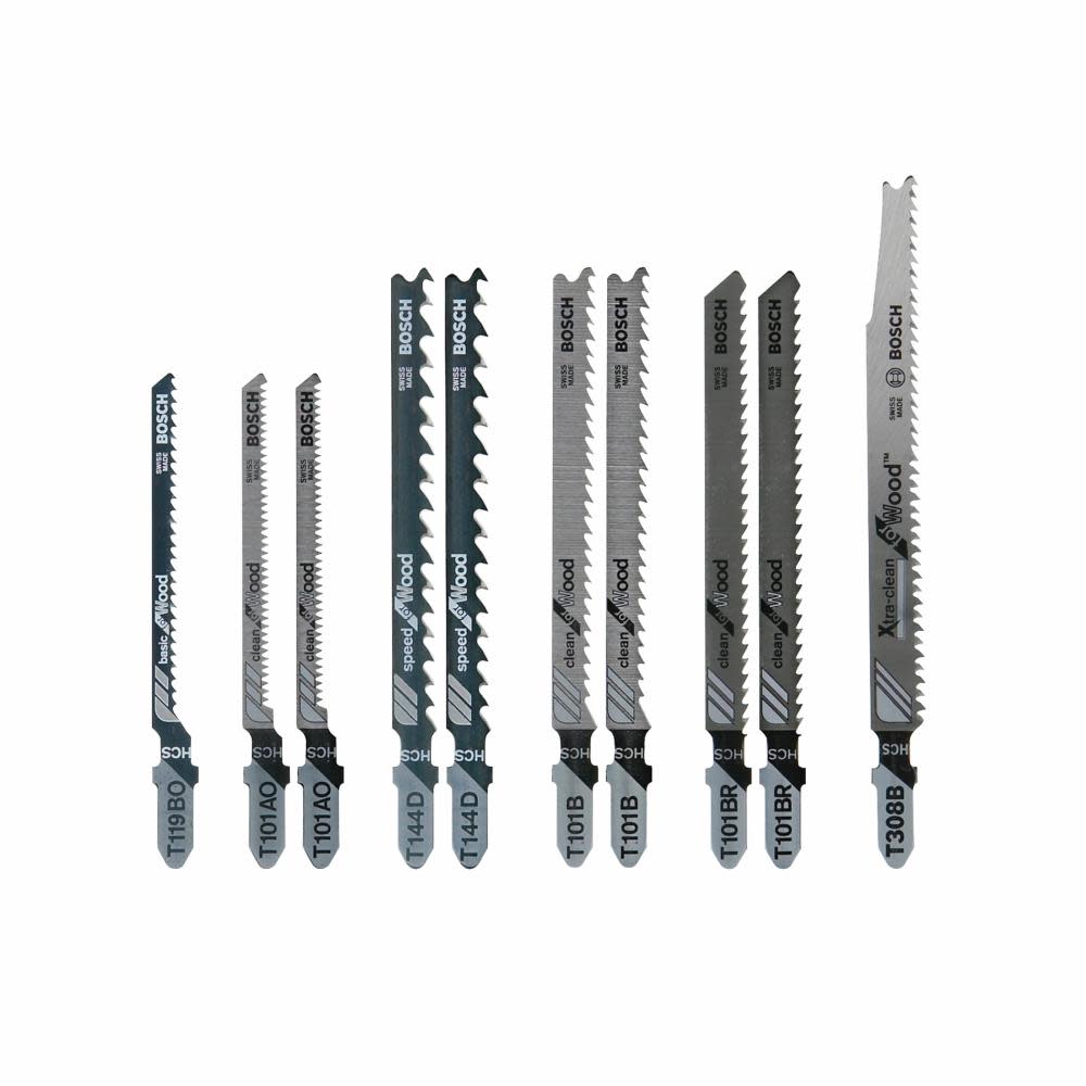 Bosch Jig Saw Blade Set 10pc T Shank for Extra Clean Wood Cutting - Intensery