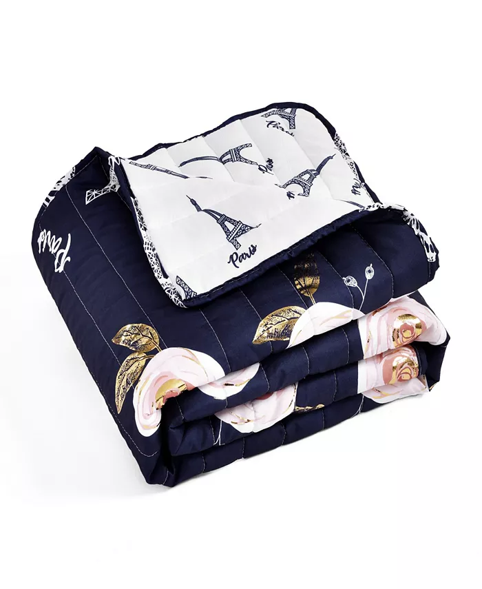 Lush Dandeacutecor Vintage-Like Paris Rose Butterfly Script Throw Blanket - Intensery