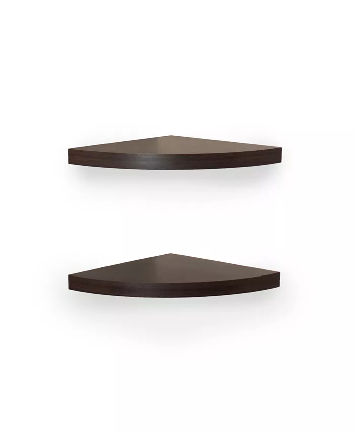 Danya B Walnut Laminate Corner Radial Shelves - Set of 2 - Intensery