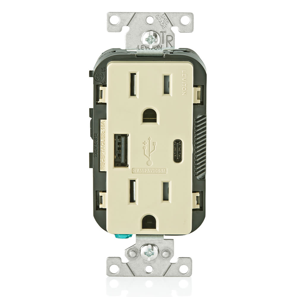 Leviton 15A 125V 5-15R Ivory Outlet with USB Type A/C Charger - Intensery