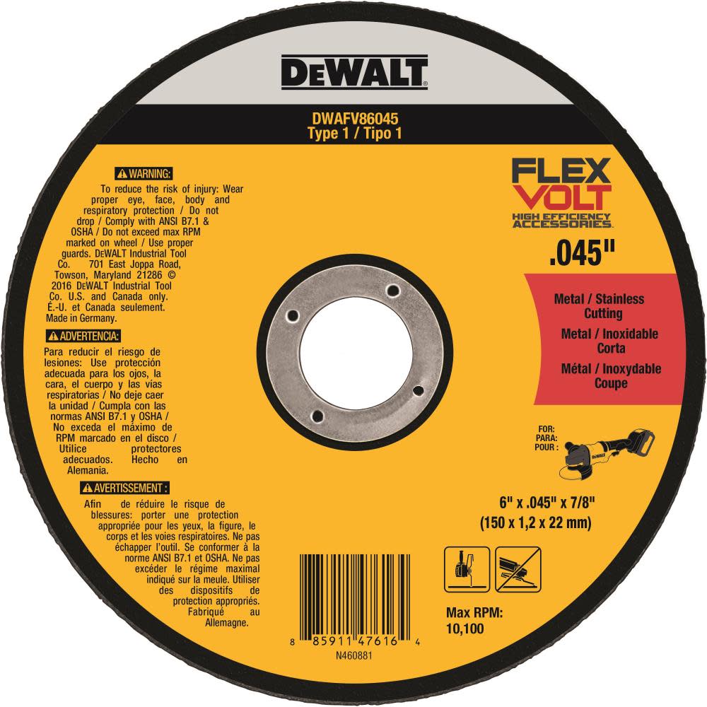 DEWALT FLEXVOLT 6 In. x .045 In. x 7/8 In. T1 Cutting Wheel DWAFV86045 from DEWALT - Intensery