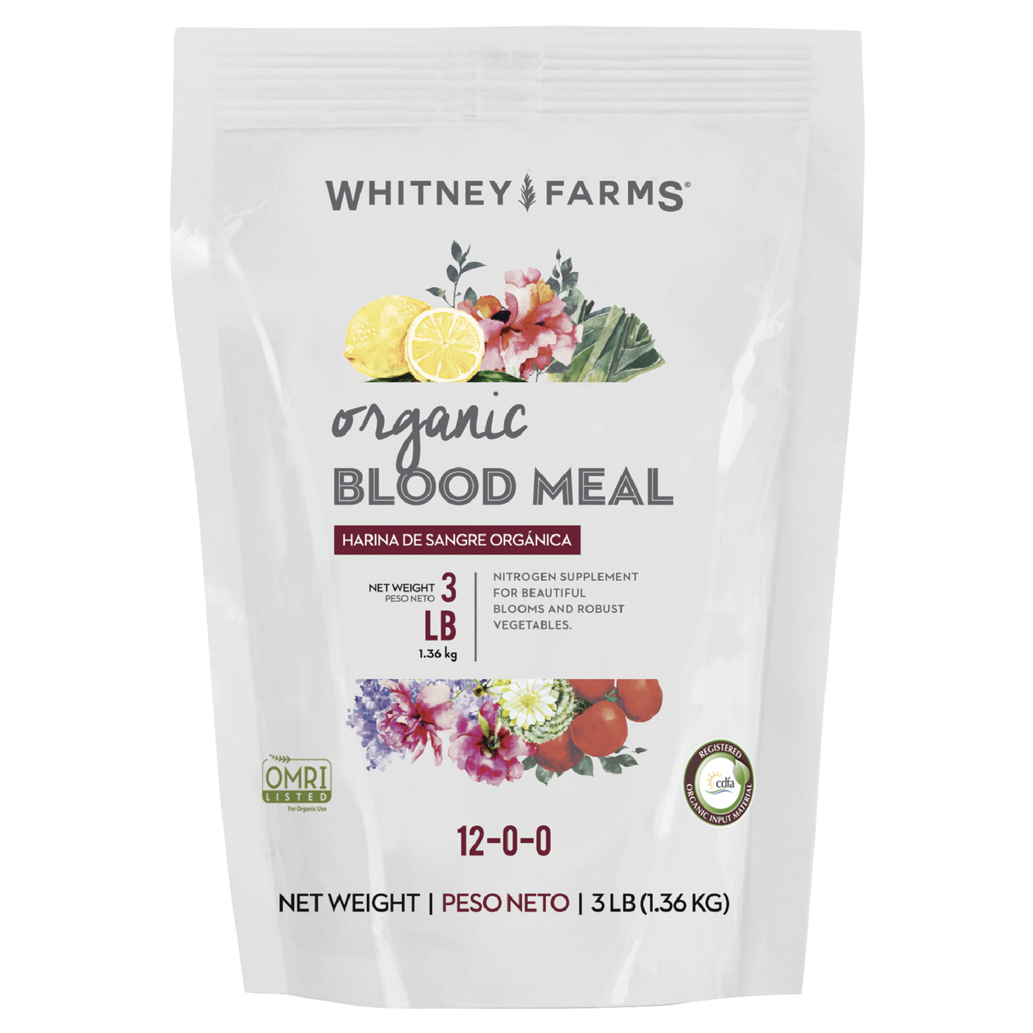 Whitney Farms Organic Granules Organic Blood Mel Blood Meal 3 lb - Intensery