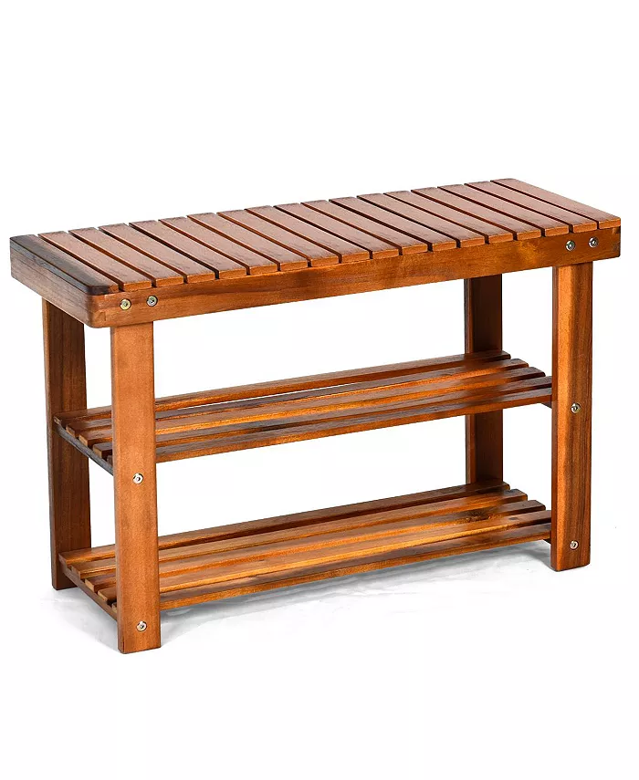 Costway 3-Tier Wood Shoe Rack 27.5' Shoe Bench Freestanding Boots Organizer Heavy-duty - Intensery