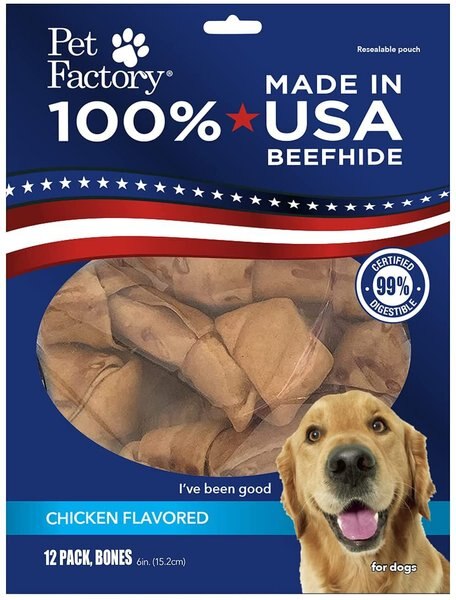 Pet Factory Beefhide 6-inch Chicken Flavored Dog Bones， 12 count - Intensery