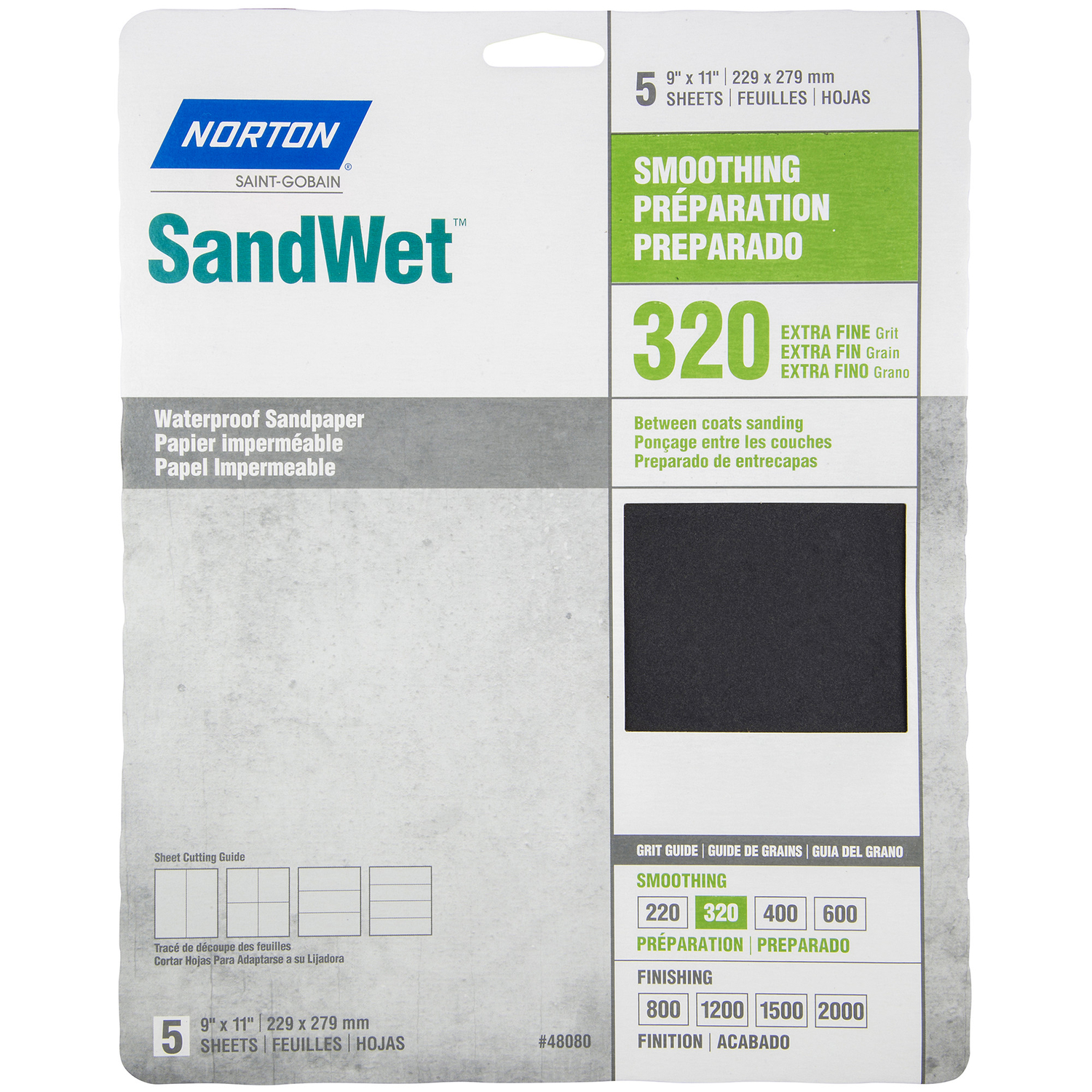 Norton SandWet 11 in. L X 9 in. W 320 Grit Aluminum Oxide Waterproof Sandpaper 5 pk - Intensery