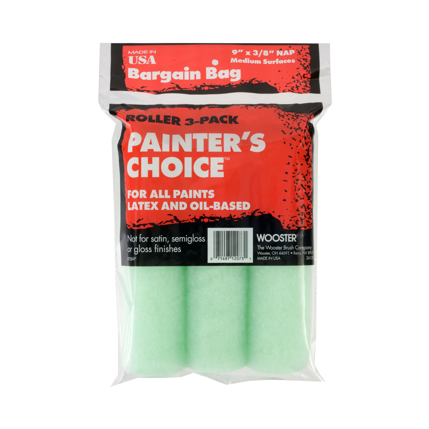 Wooster Painter\u0027s Choice Fabric 9 in. W X 3/8 in. Paint Roller Cover 3 pk - Intensery