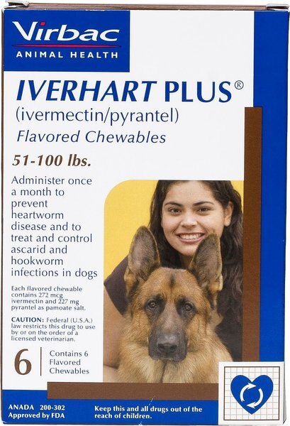 Iverhart Plus Chewable Tablet for Dogs， 51-100 lbs， (Brown Box) - Intensery