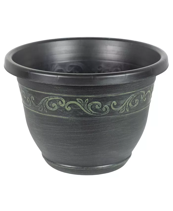 Garden Elements Outdoor Tulip Banded Plastic Planter Green 13 Inches - Intensery
