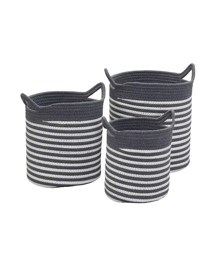 Household Essentials Striped Cotton Basket， Set of 3 - Intensery