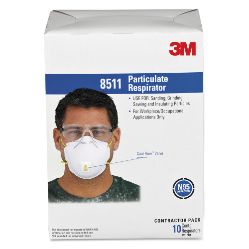3M Particulate Respirator w/Cool Flow Exhalation Valve， Standard Size， 10/Box (8511) - Intensery