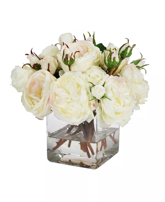 Winward Silks Permanent Botanicals Rose in Square Vase - Intensery