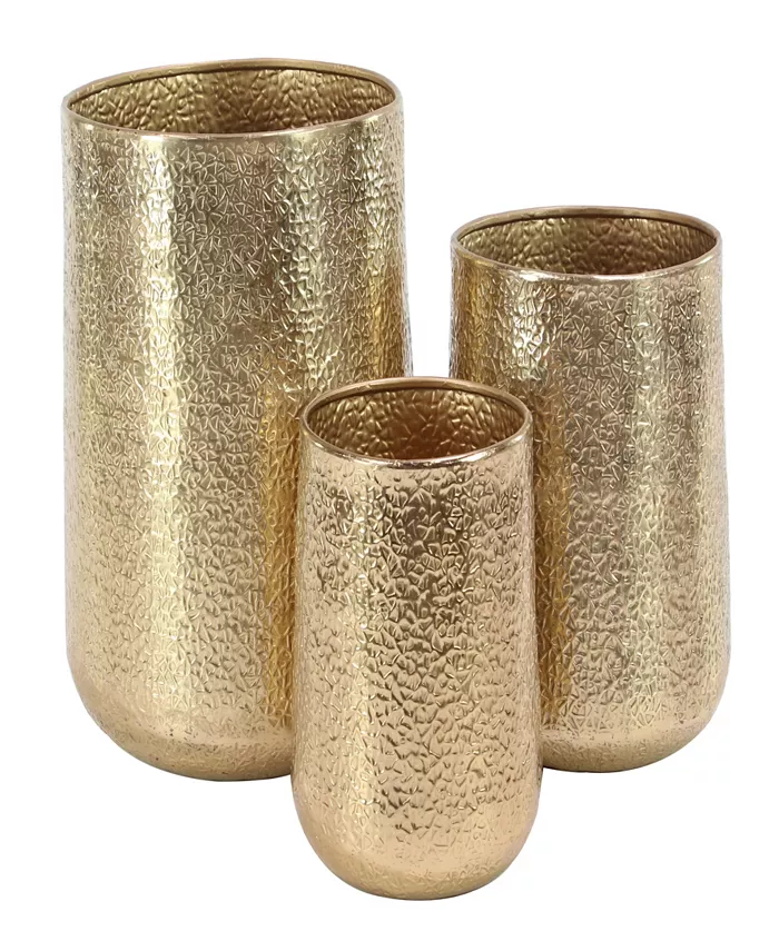 Rosemary Lane Gold-Tone Aluminum Indoor Outdoor Planter with Hammered Design Set of 3 - Intensery