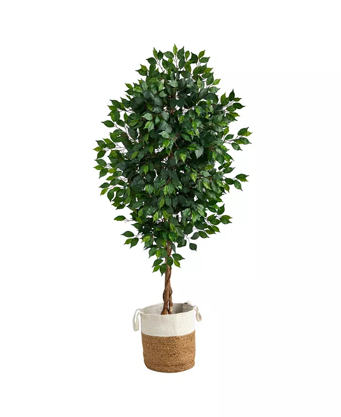Nearly Natural 6' Ficus Artificial Tree with Natural Trunk in Planter - Intensery