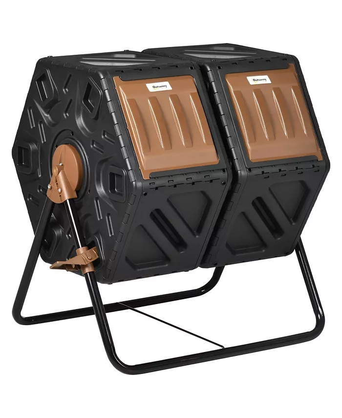 Outsunny Dual Chamber Compost Bin， Rotating Composter， Compost Tumbler with Ventilation Openings and Steel Legs， 34.5 Gallon - Intensery