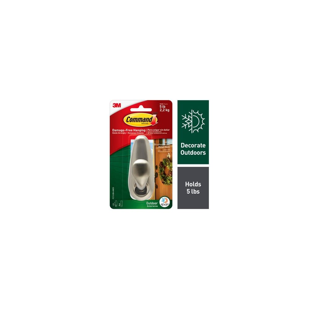 3M Command Forever Classic Brushed Nickel Large Metal Hook - Intensery