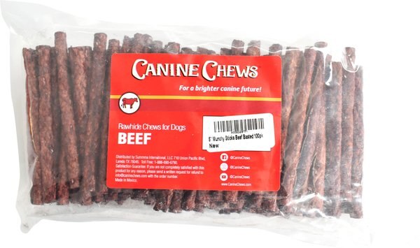 Canine Chews 5-inch Rawhide Munchy Beef Flavor Dental Dog Chews， 100 count - Intensery