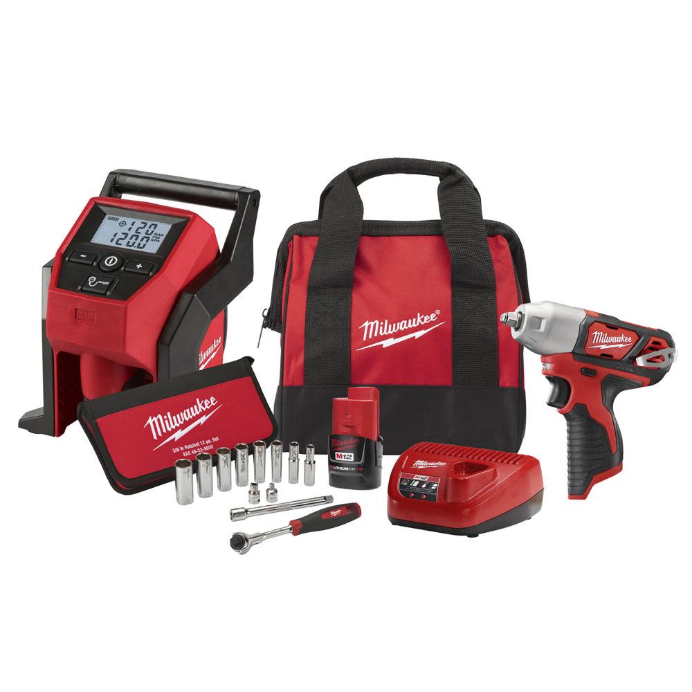 Milwaukee M12 3/8 in. Impact Wrench Kit with Inflator 2463-21RS from Milwaukee - Intensery