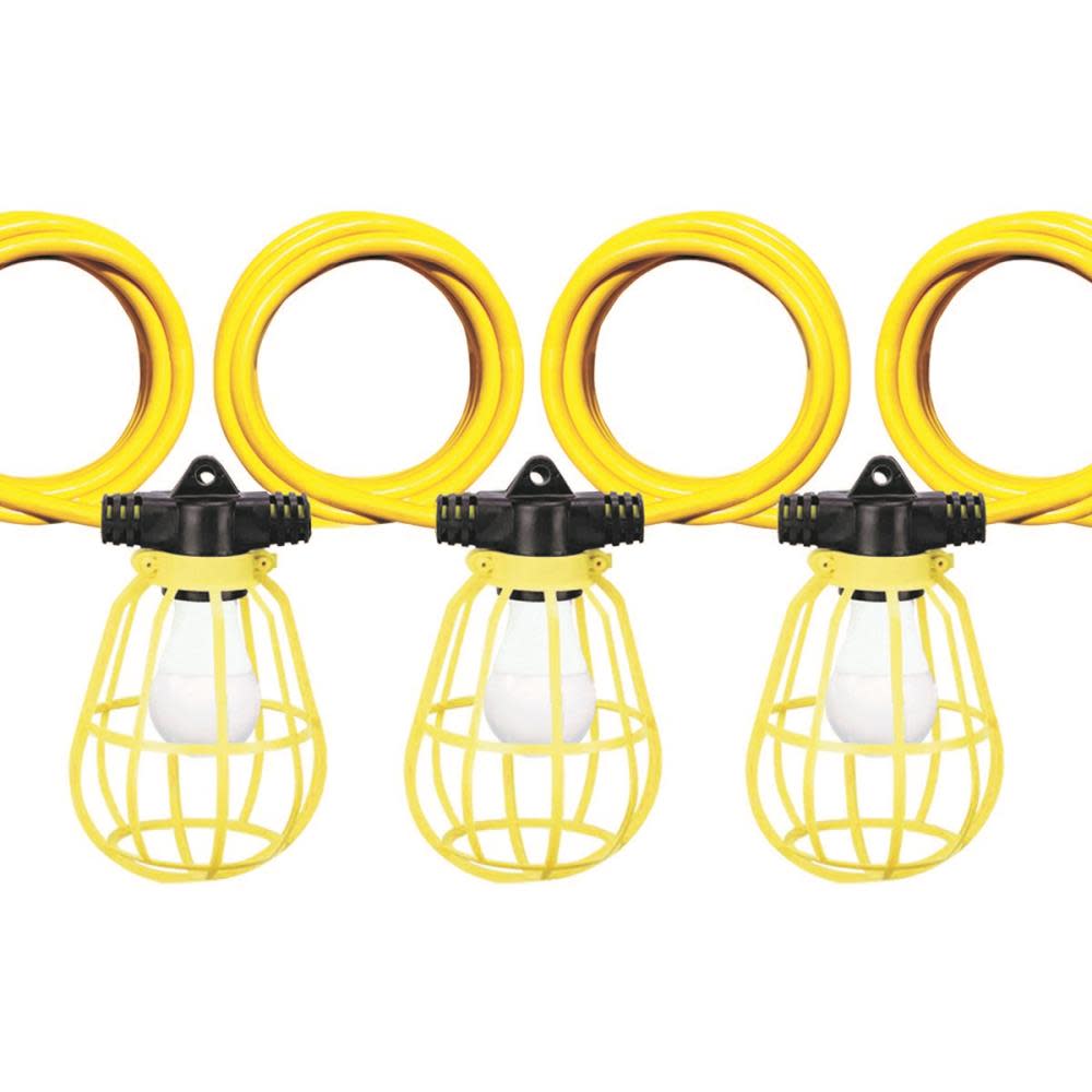 Voltec Light String 100and#8242; 14/3 SJTW with Plastic Shades and 5-15 Receptacle - Intensery