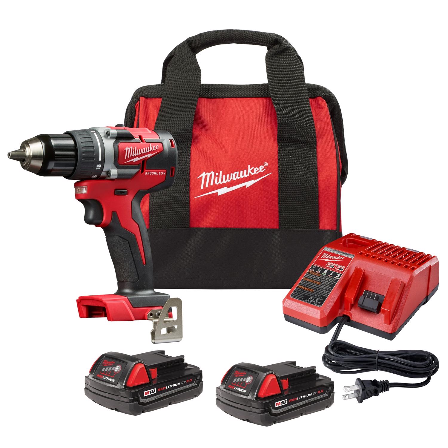 Milwaukee M18 18 V 1/2 in. Brushless Cordless Compact Drill Kit (Battery \u0026 Charger) - Intensery