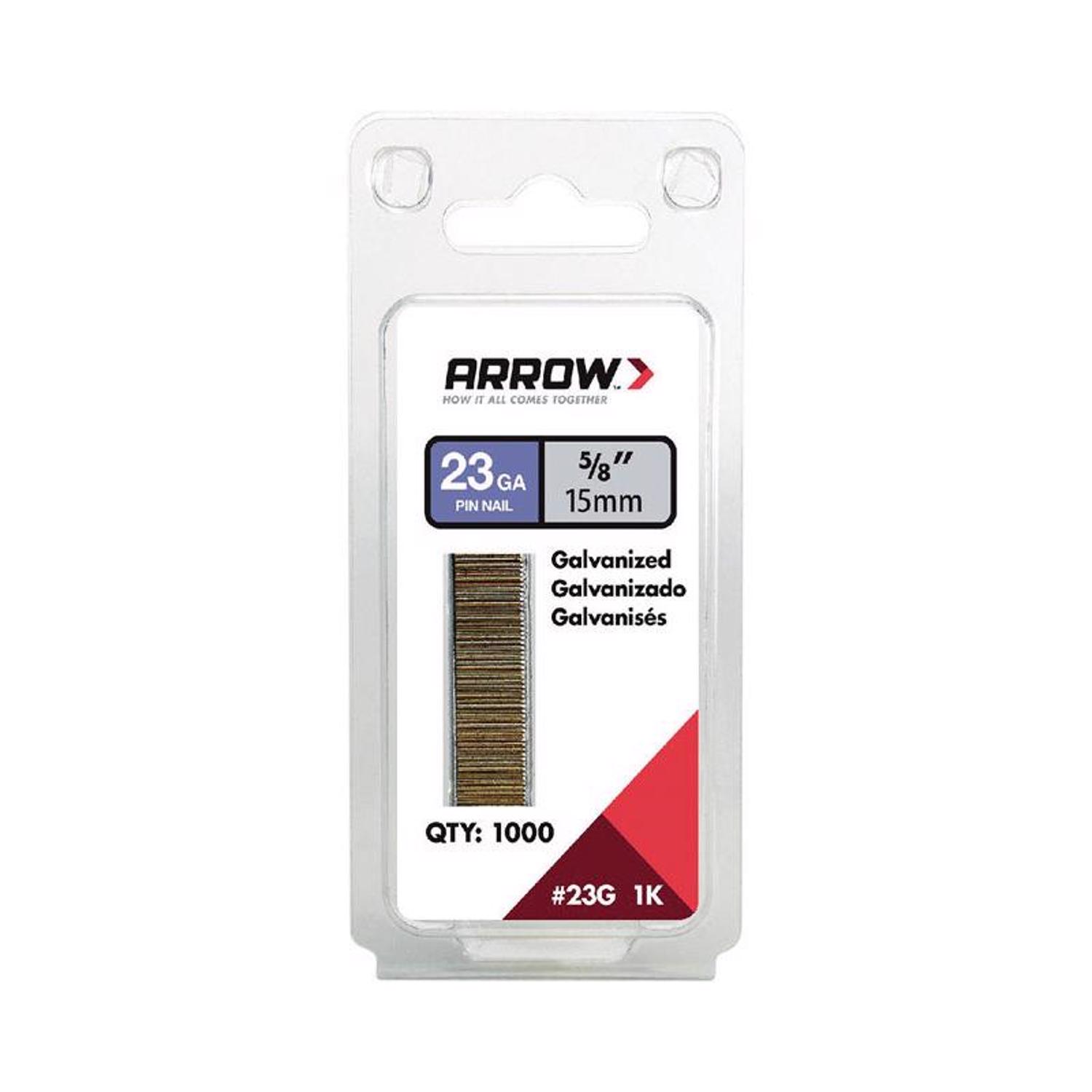 Arrow 5/8 in. 23 Ga. Straight Strip Galvanized Pin Nails 1，000 pk - Intensery