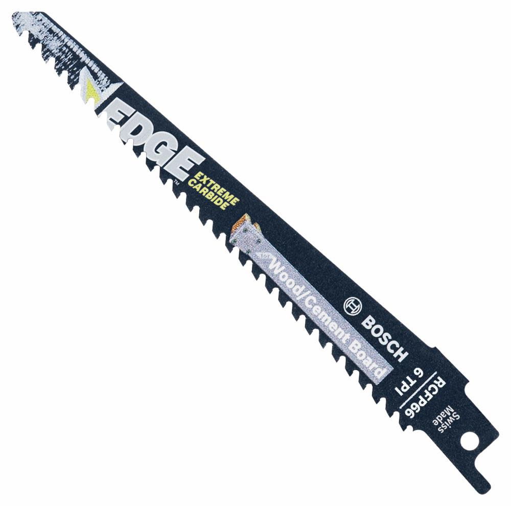 Bosch 6 In. 6 TPI Carbide-Tooth Edge Reciprocating Saw Blade for Wood/Cement Board RCFP66 from Bosch - Intensery