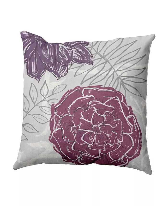 E by Design 16 Inch Purple Decorative Floral Throw Pillow - Intensery