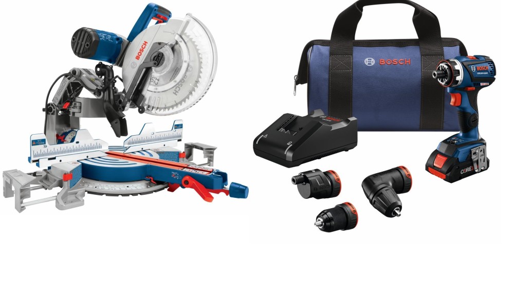 Bosch 12 Dual Bevel Glide Miter Saw with 18V EC Flexiclick 5 In 1 Drill/Driver System Kit Bundle - Intensery