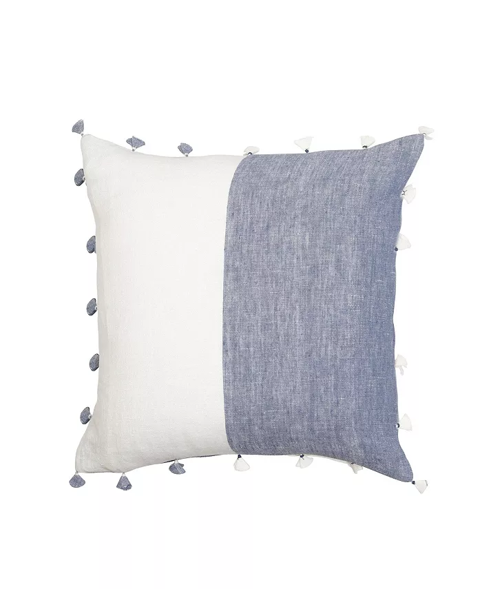 Anaya Home Chambray Blue Tassels Linen Down Throw Pillow - Intensery