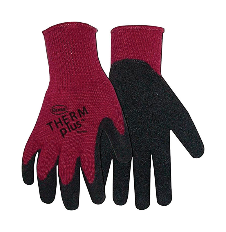Boss Therm Plus Women\u0027s Indoor/Outdoor String Knit Work Gloves Gray/Maroon S 1 pk - Intensery