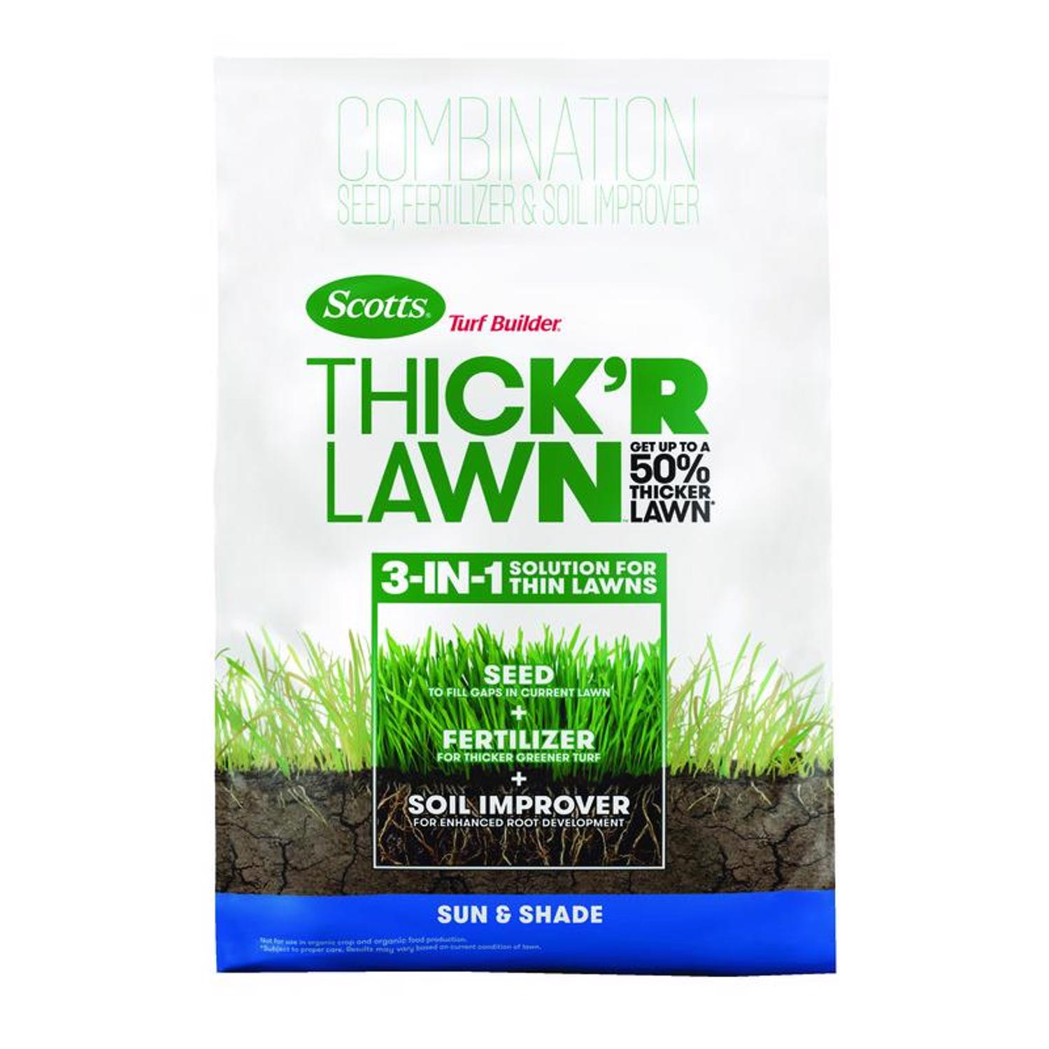 Scotts Turf Builder Thick\u0027R Lawn All-Purpose Lawn Fertilizer For Sun/Shade Mix 1200 sq ft - Intensery