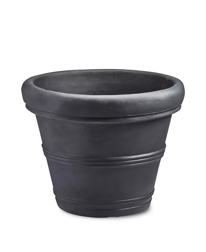 Crescent Garden Brunello Classic Rolled-Rim Plant Pot， 16” Caviar Black - Intensery
