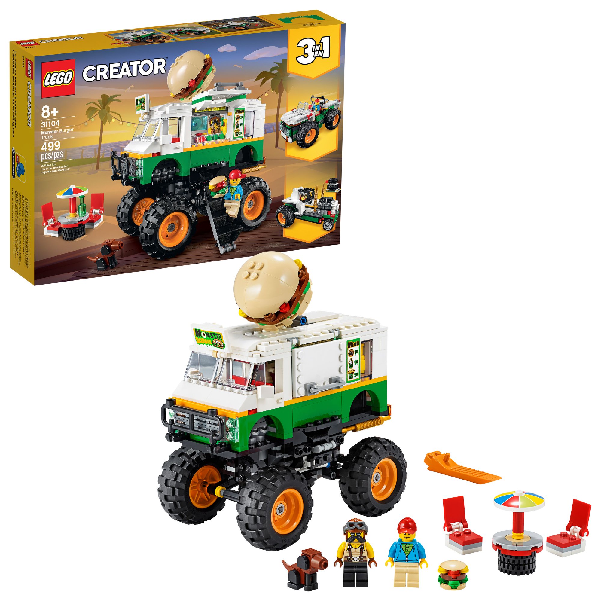 Lego Creator 3-in-1 Monster Burger Truck 31104 Vehicle Building Kit for Kids (499 Pieces) - Intensery