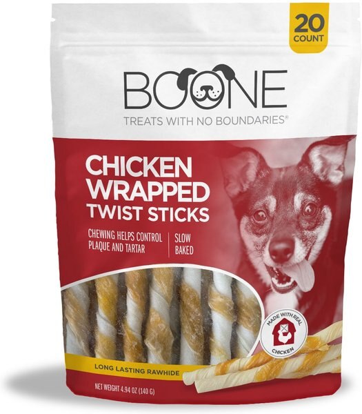 Boone Chicken Wrapped Twist Small Sticks Dog Treats， 20 count - Intensery